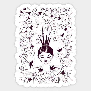 Girl With Strange Swirly Hairstyle Sticker